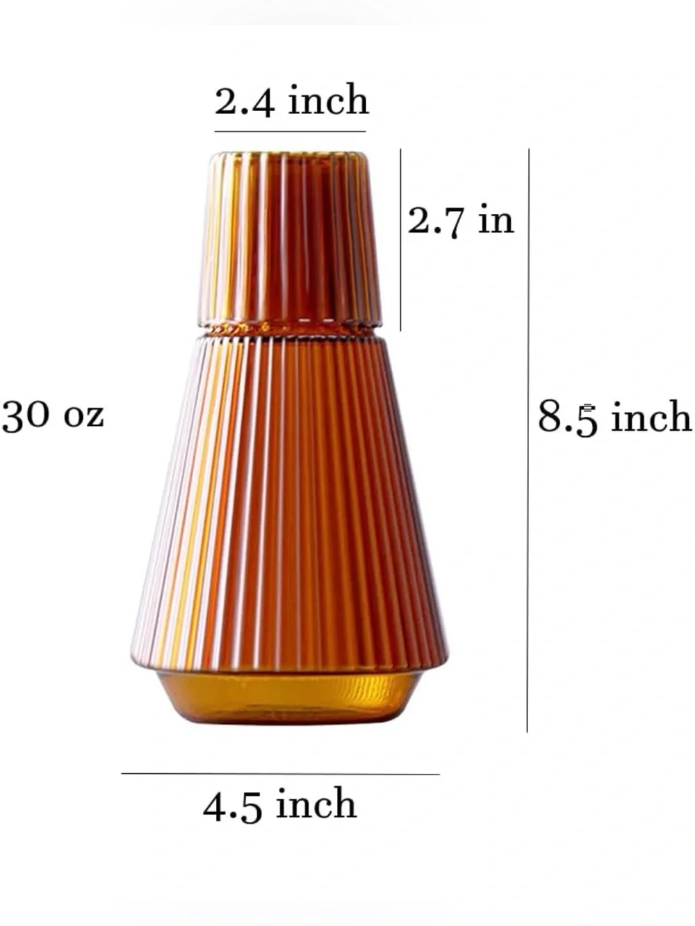 Bedside Water Carafe Set with Tumbler Glass ribbed Glass 30 OZ